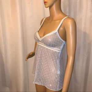 CHANEL size 36 pale blue/white lace TANK TOP blouse P07